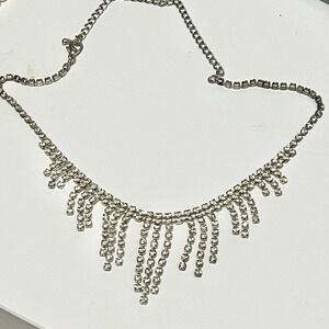 Rhinestone Statement Fringe 16" Necklace Costume Jewelry Prom Graduation